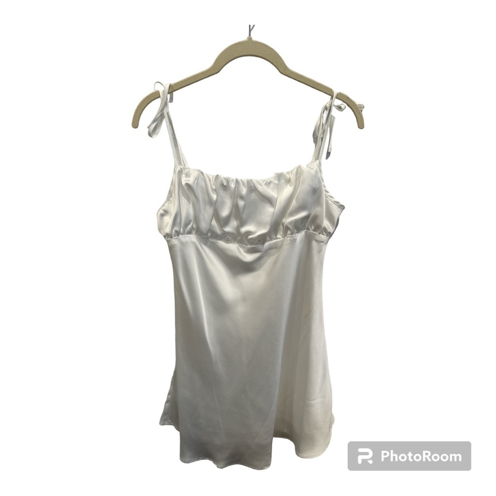 Reverse White Satin Mini Dress with Bandeau Top